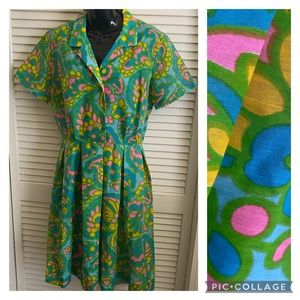 60’s 70’s Retro Vintage Flower Power Dress Handcrafted- Like New Floral Paisley